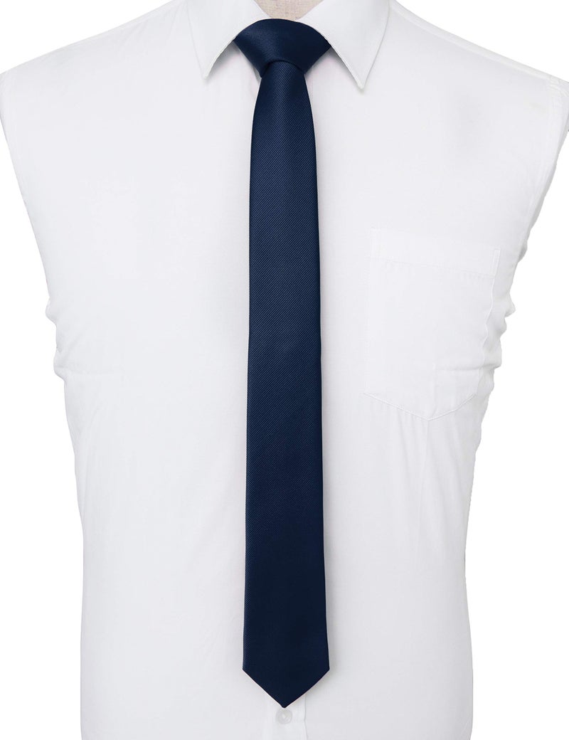RBOCOTT 2.4" Navy Blue Skinny Tie for Men Silk Wedding Business Slim Necktie(8) - Image 3